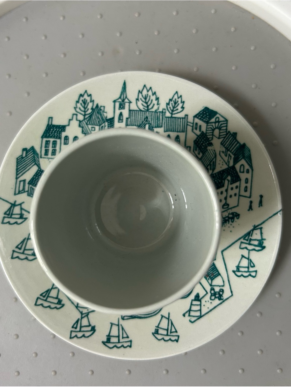 MCM Denmark Demitasse Cup Harbor Coastal Scene Ceramic Espresso Saucer Coffee - Picture 2 of 12